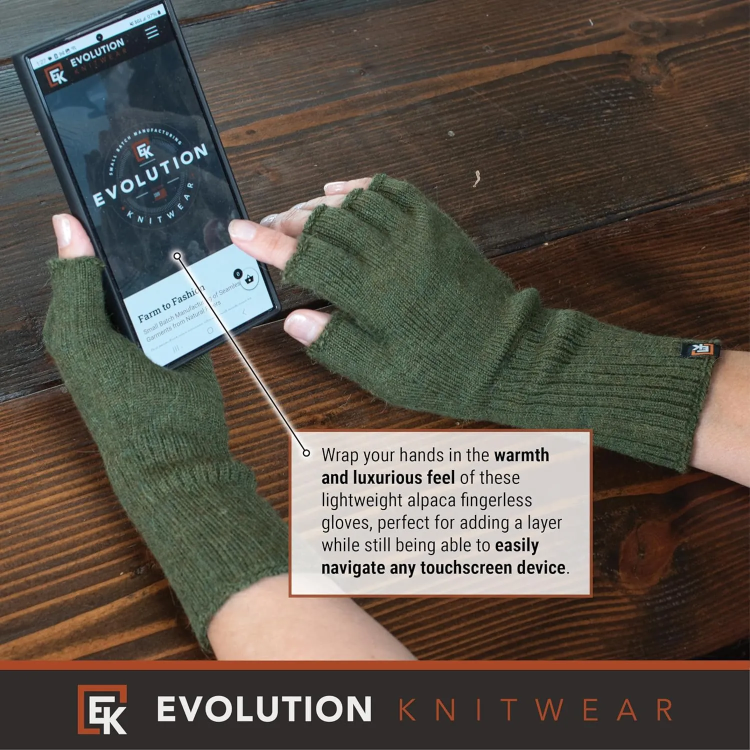 Evolution Knitwear Alpaca Knit Fingerless Gloves for Women - Super Soft Baby Alpaca - Made in the USA - Small
