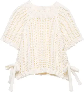 FindThy Womens Chunky Cropped Sweater Vest Side Bow Tie Crew Neck Trendy Pullover Knit Tank Tops