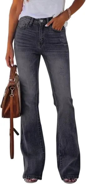 High Rise Flare Jeans for Woman Denim Distressed Stretchy Bootcut Cowgirl Jeans Boyfriend Country Bell Bottom Pants
