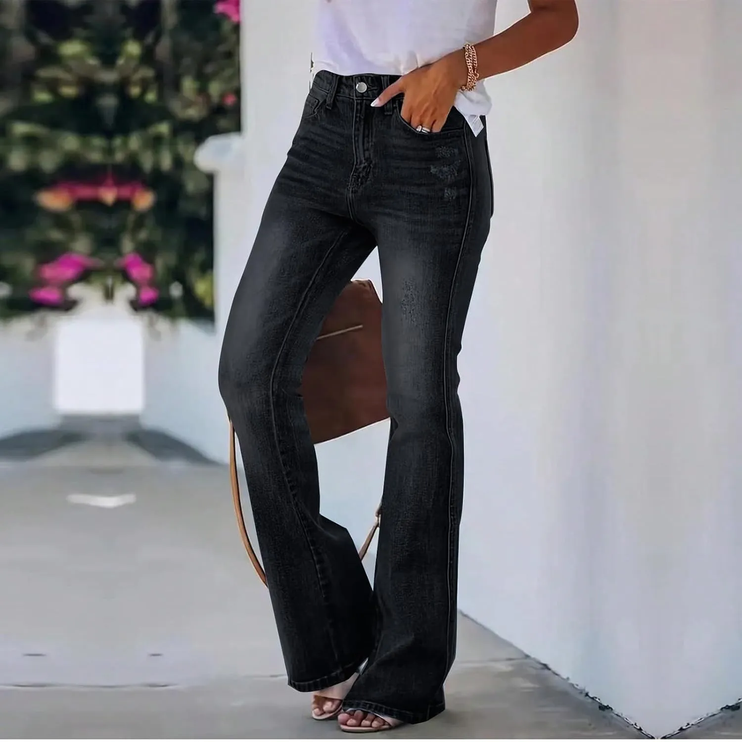 High Rise Flare Jeans for Woman Denim Distressed Stretchy Bootcut Cowgirl Jeans Boyfriend Country Bell Bottom Pants