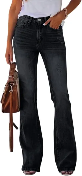 High Rise Flare Jeans for Woman Denim Distressed Stretchy Bootcut Cowgirl Jeans Boyfriend Country Bell Bottom Pants