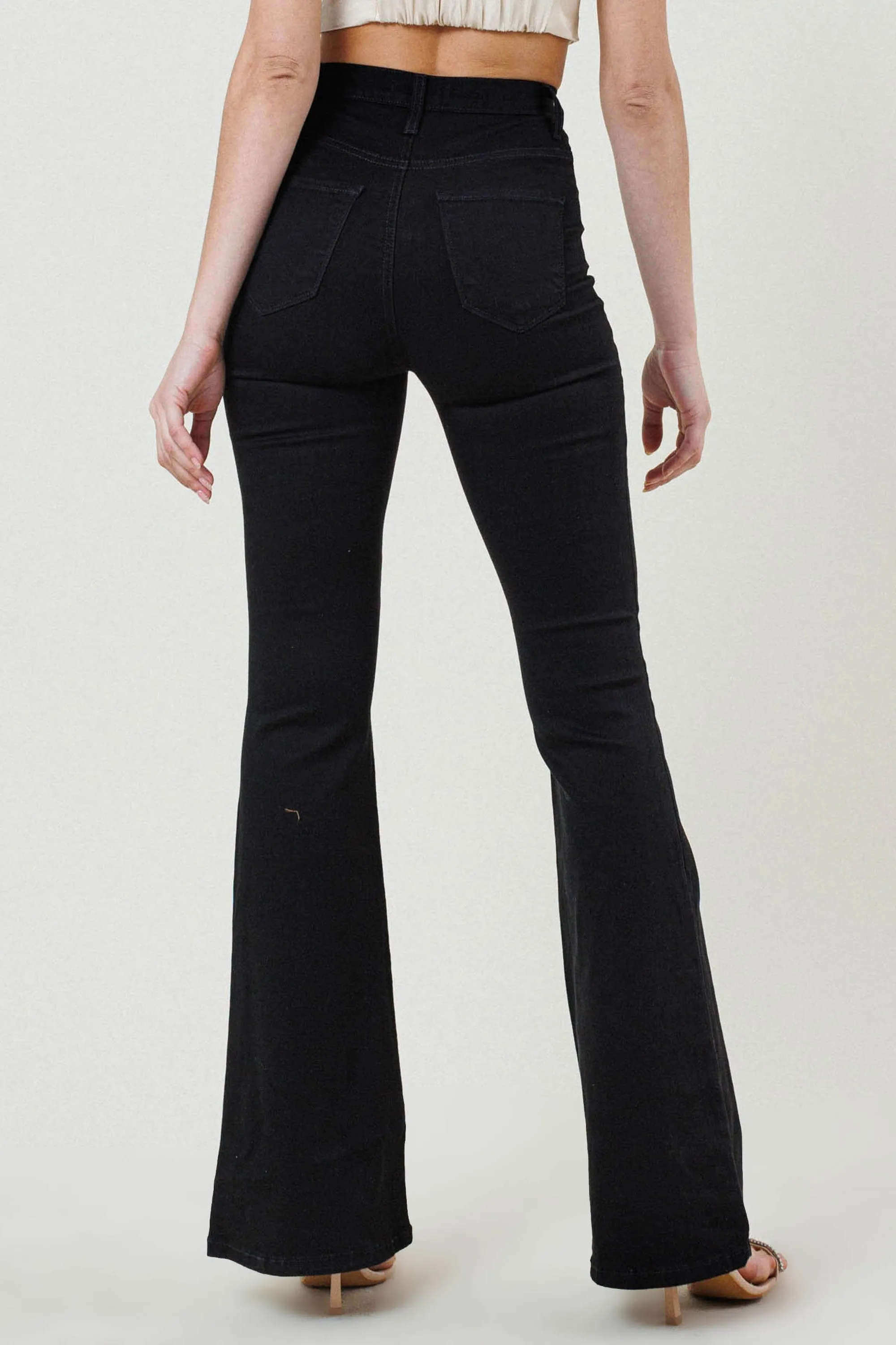 High Waisted Rosé All Day Button Up Flare Jeans