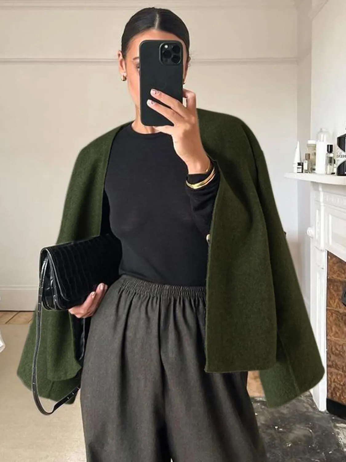 HOTIAN Women Plus Size Cropped Wool Blend Coats Long Sleeve Coat Jacket Peacoat Fall Winter Outwear Overcoat