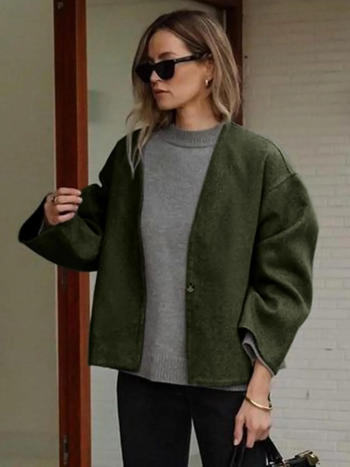 HOTIAN Women Plus Size Cropped Wool Blend Coats Long Sleeve Coat Jacket Peacoat Fall Winter Outwear Overcoat