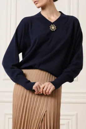 Huda V-Neck Cashmere Sweater In Neptune