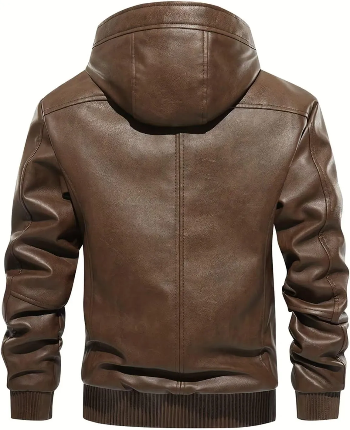 INVACHI Men's Leather Jacket PU Bomber Motorcycle Jacket with Fleece Lined Hood Windproof Winter Coat