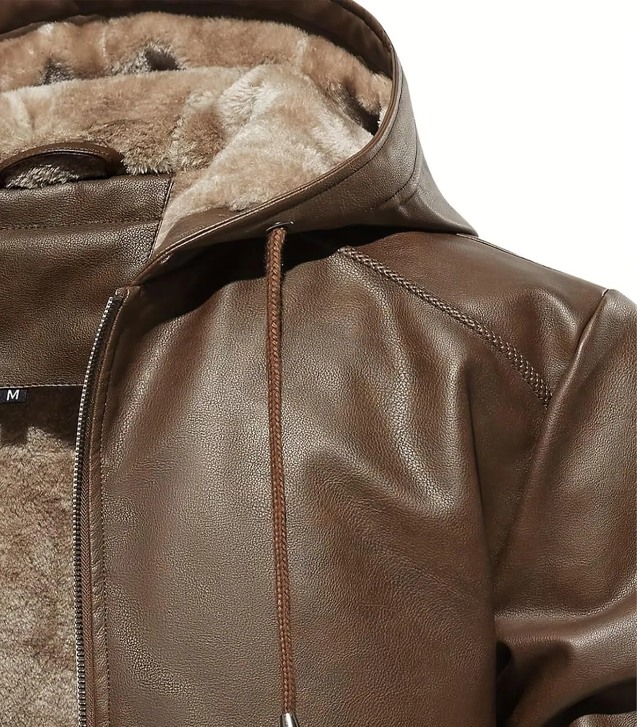 INVACHI Men's Leather Jacket PU Bomber Motorcycle Jacket with Fleece Lined Hood Windproof Winter Coat