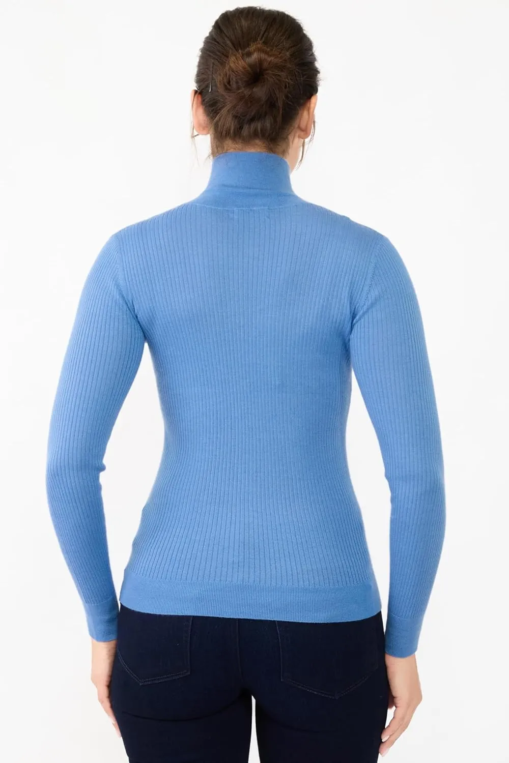 JENNIE LIU Tissue Weight Cashmere Silk Rib-Knit Turtleneck Sweater