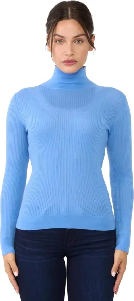 JENNIE LIU Tissue Weight Cashmere Silk Rib-Knit Turtleneck Sweater
