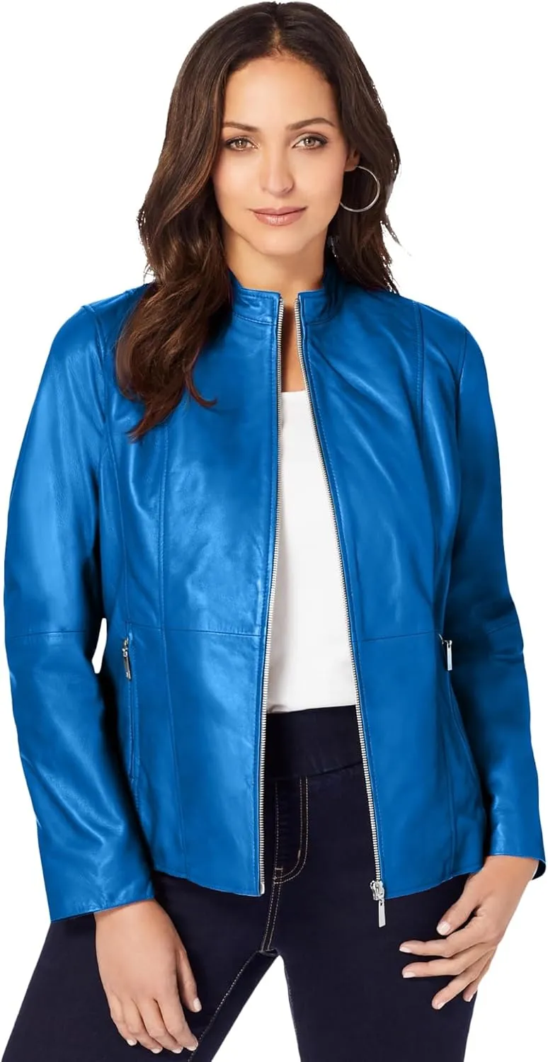 Jessica London Women's Plus Size Zip Front Leather Jacket