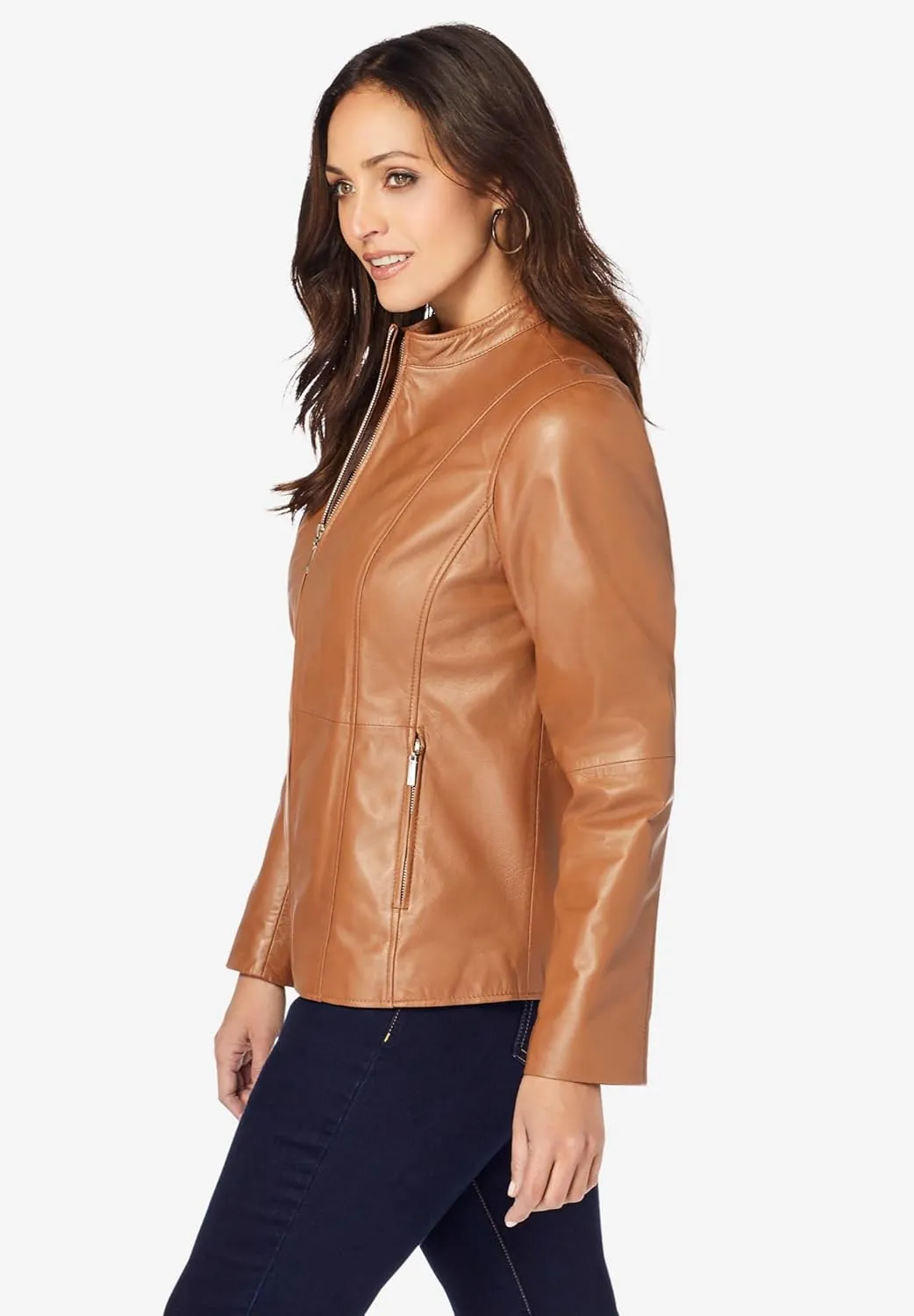 Jessica London Women's Plus Size Zip Front Leather Jacket
