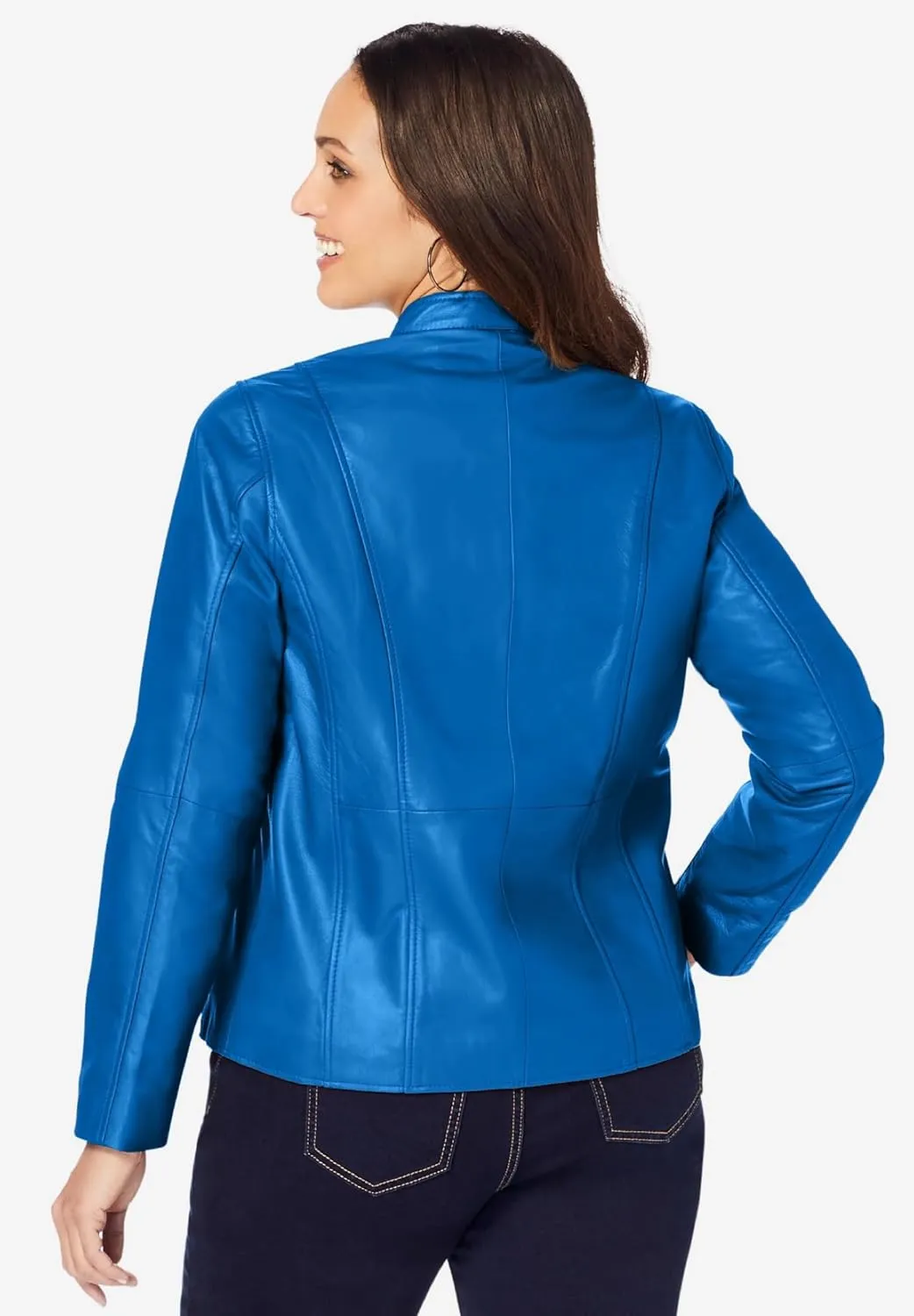 Jessica London Women's Plus Size Zip Front Leather Jacket