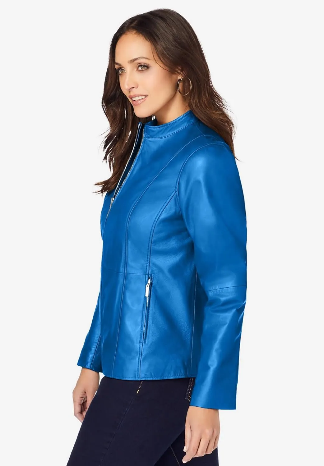 Jessica London Women's Plus Size Zip Front Leather Jacket