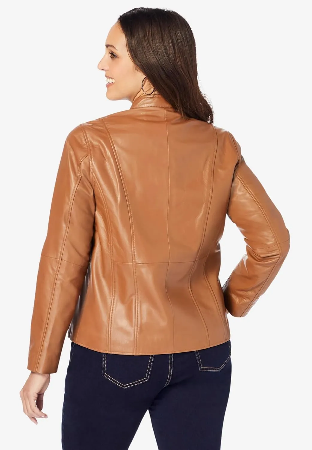 Jessica London Women's Plus Size Zip Front Leather Jacket