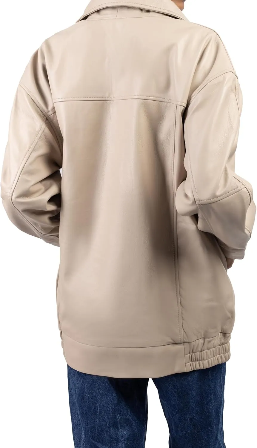 Jild Oversized Leather Jacket Women - Lambskin Leather Fall Jacket for Womens Fashion Plus Size Outfits