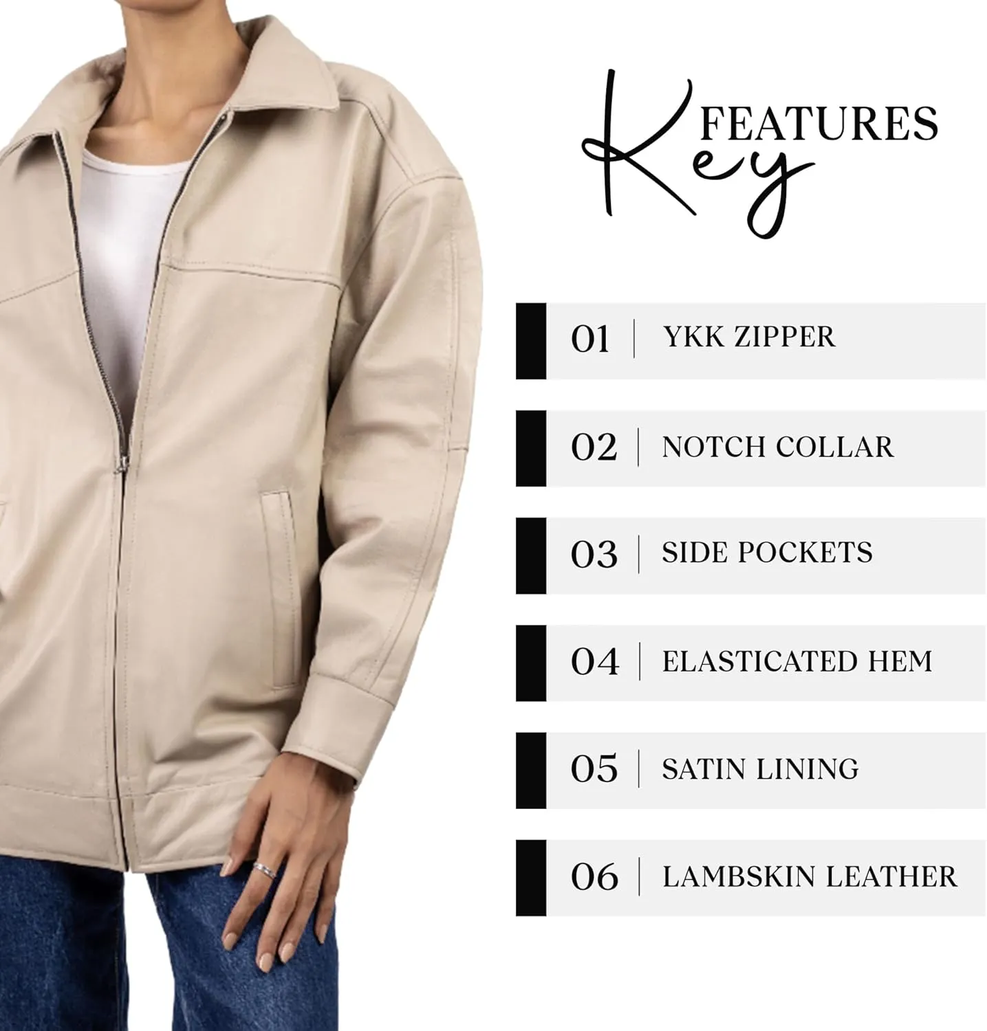 Jild Oversized Leather Jacket Women - Lambskin Leather Fall Jacket for Womens Fashion Plus Size Outfits