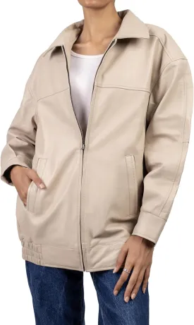 Jild Oversized Leather Jacket Women - Lambskin Leather Fall Jacket for Womens Fashion Plus Size Outfits