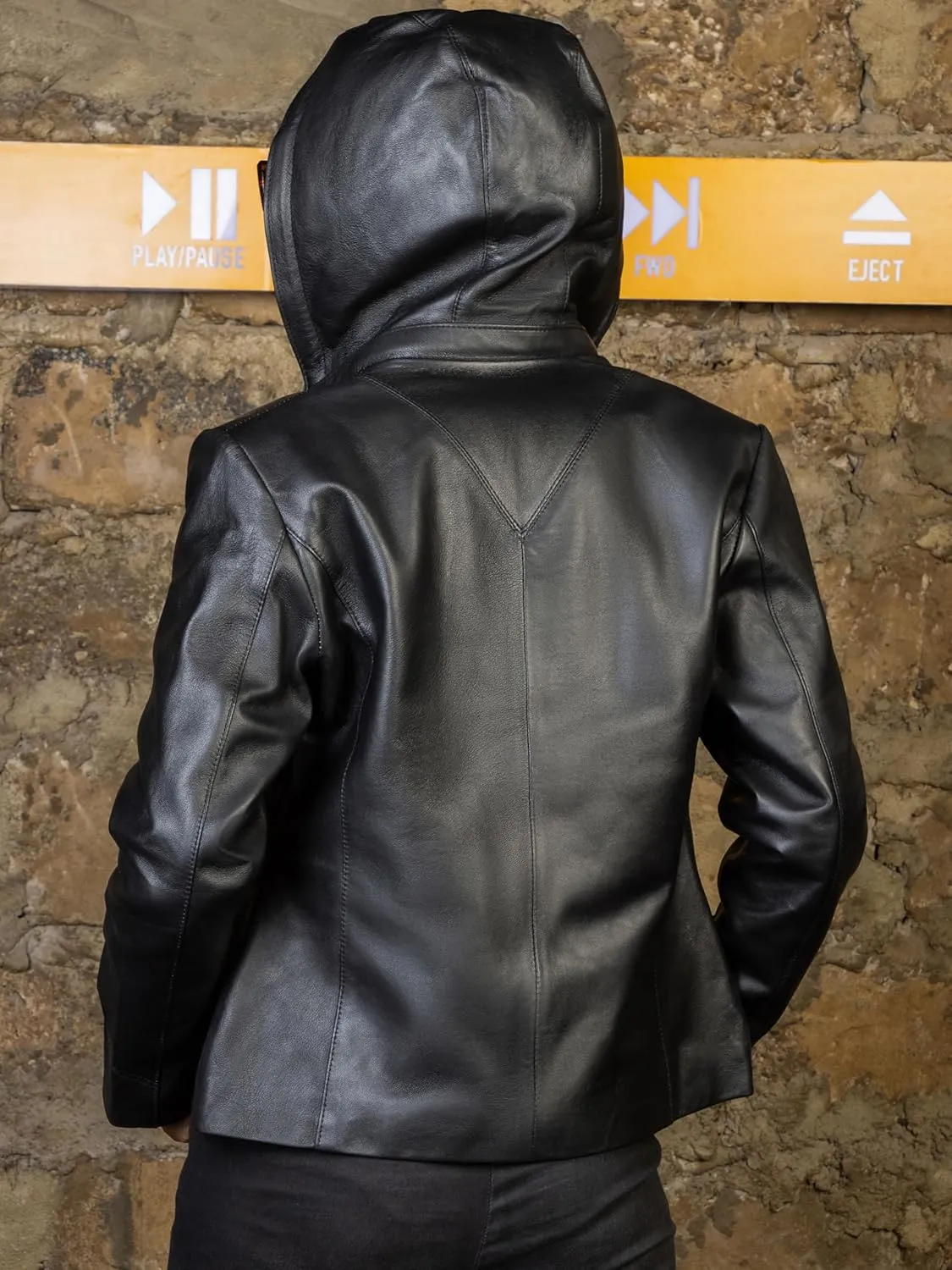 Jild Real Leather Jacket Women with Removable Leather Hood - Slim Fit Design Ladies Biker Motorcycle Jacket