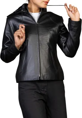 Jild Real Leather Jacket Women with Removable Leather Hood - Slim Fit Design Ladies Biker Motorcycle Jacket