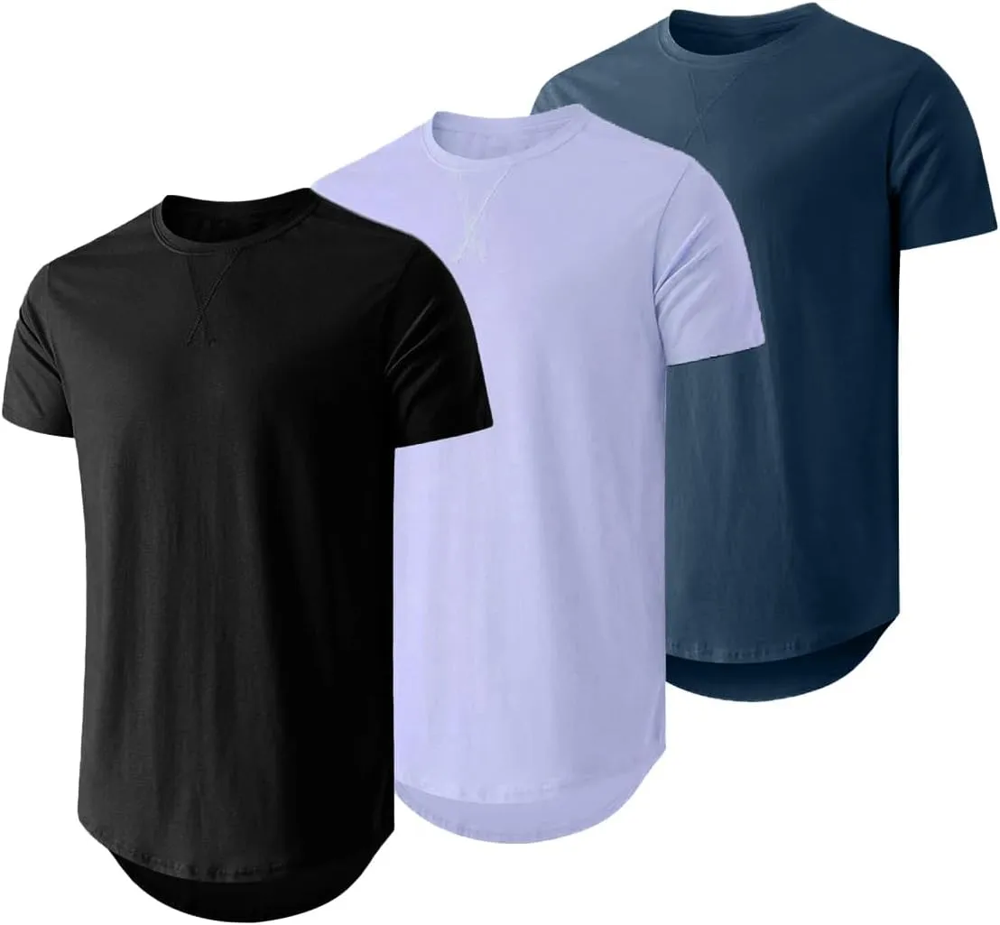 JMIERR Mens 3 Pack Cotton Hipster Hip Hop Longline Crewneck T-Shirt