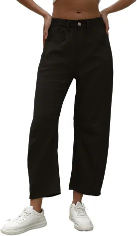 Ladyful Barrel Jeans for Women Wide Leg Elastic Mid Rise Denim Pants Baggy Cropped Boyfriend Ankle Jeans