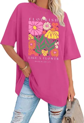 LAZYCHILD Christian Shirts for Women: Vintage Oversized Faith T-Shirt Bible Verse Graphic Tees Floral Religious Tops