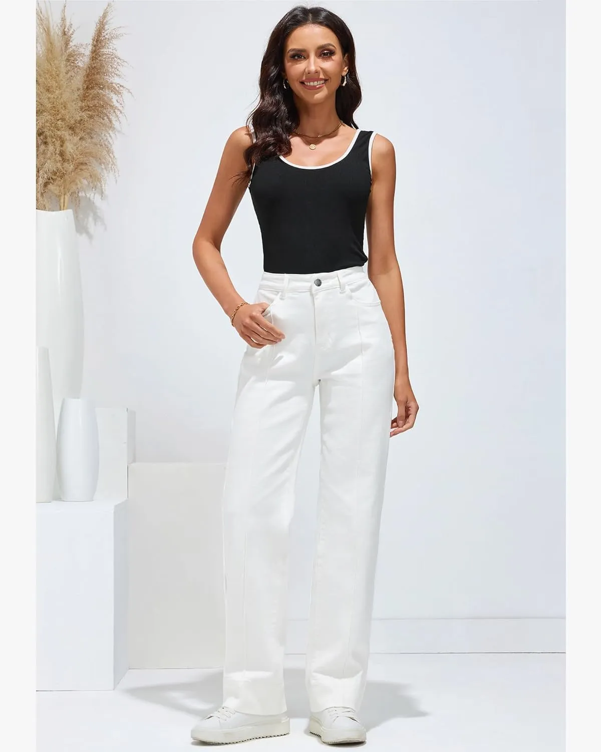 luvamia Wide Leg Jeans for Women Trendy High Waist Straight Leg Baggy Jeans Stretchy Denim Pants Trouser Jeans