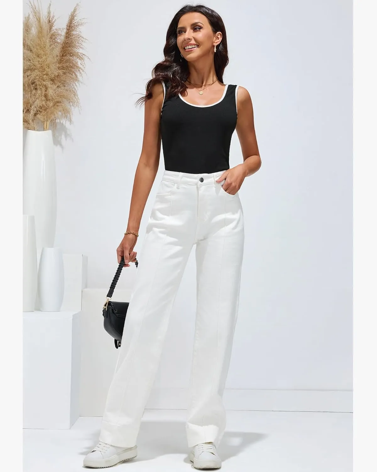 luvamia Wide Leg Jeans for Women Trendy High Waist Straight Leg Baggy Jeans Stretchy Denim Pants Trouser Jeans