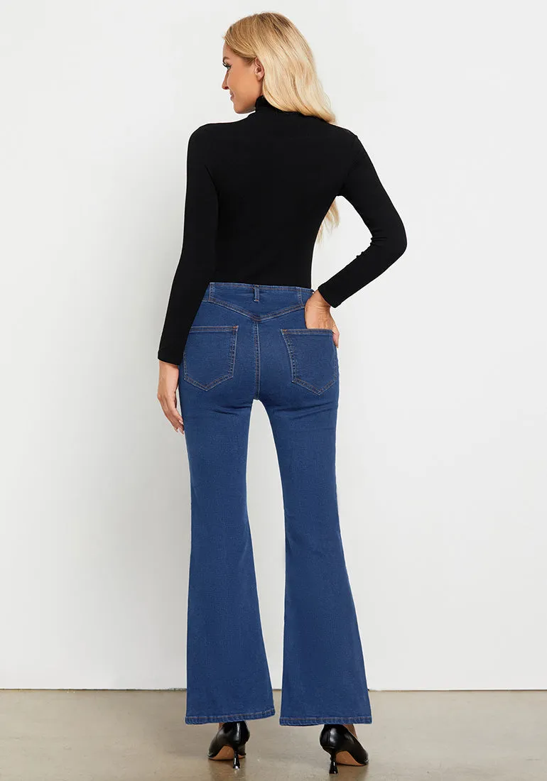 LUVAMIA Women's High Waisted Full Length Regular Stretch Denim Flare Jeans