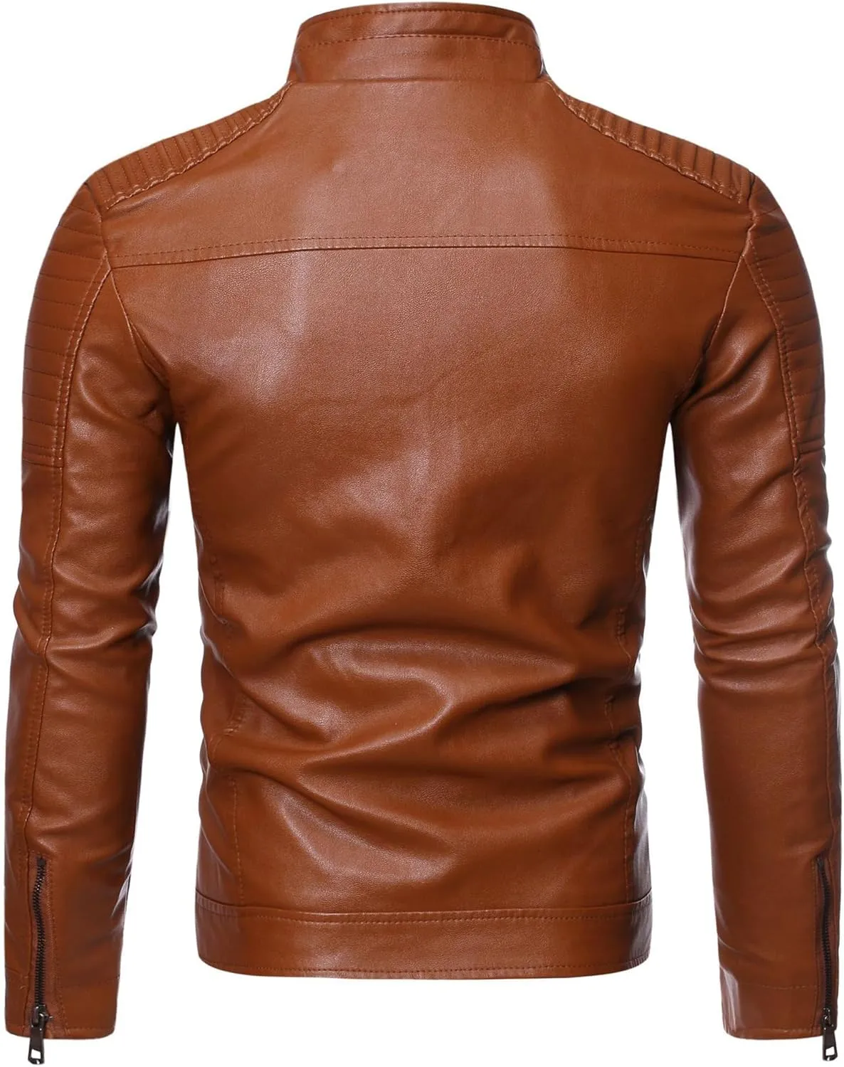 Maiyifu-GJ Men's Faux Leather Motorcycle Jacket Vintage Stand Collar Leather Jacket Lightweight Zip-Up Slim Fit Biker Coat