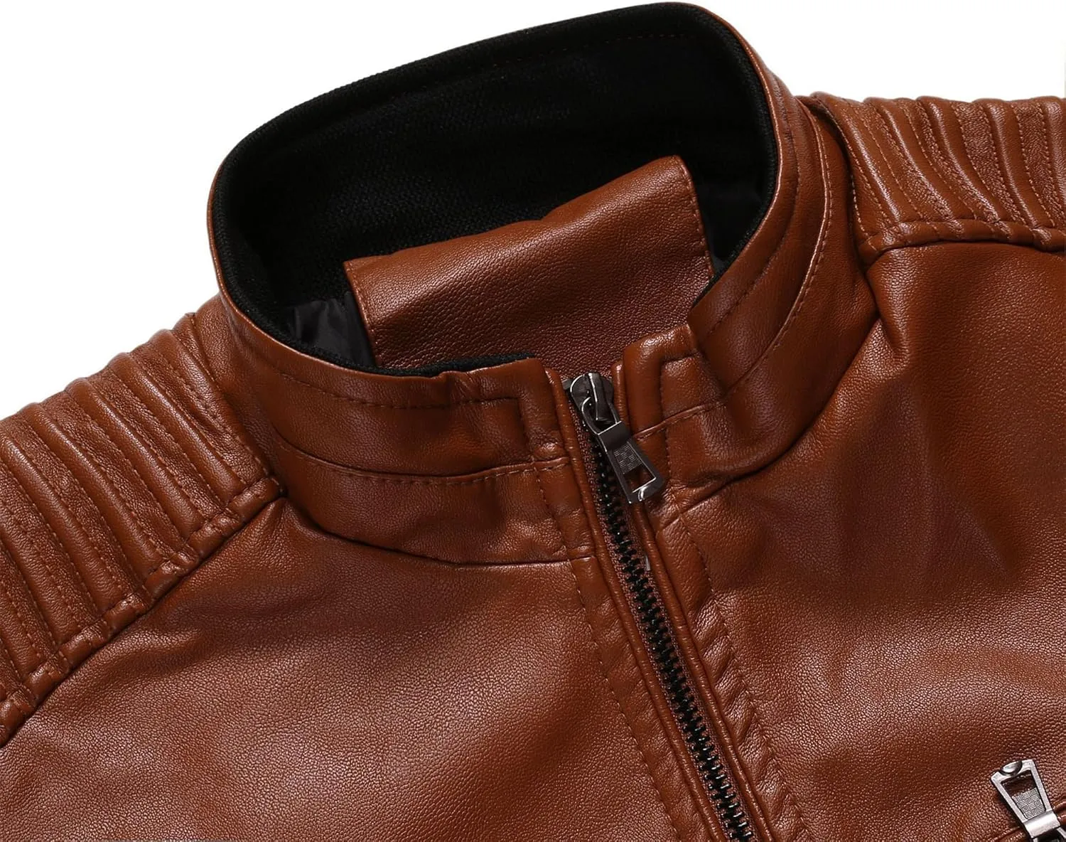 Maiyifu-GJ Men's Faux Leather Motorcycle Jacket Vintage Stand Collar Leather Jacket Lightweight Zip-Up Slim Fit Biker Coat