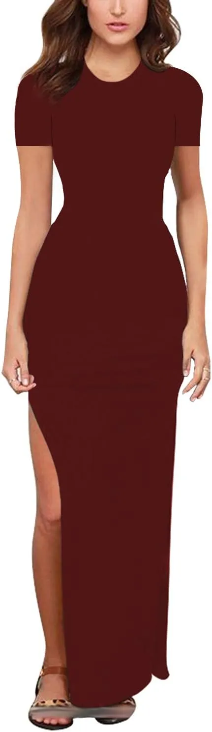 Meenew Women's Party Beach Vacation High Slit Summer Maxi Long Bodycon Dress