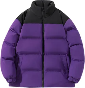 Men's Puffer Jacket Stand Collar Quilted Coat Plus Size Down Jacket Zip up Padded Coat Warm Winter Jacket with Pockets