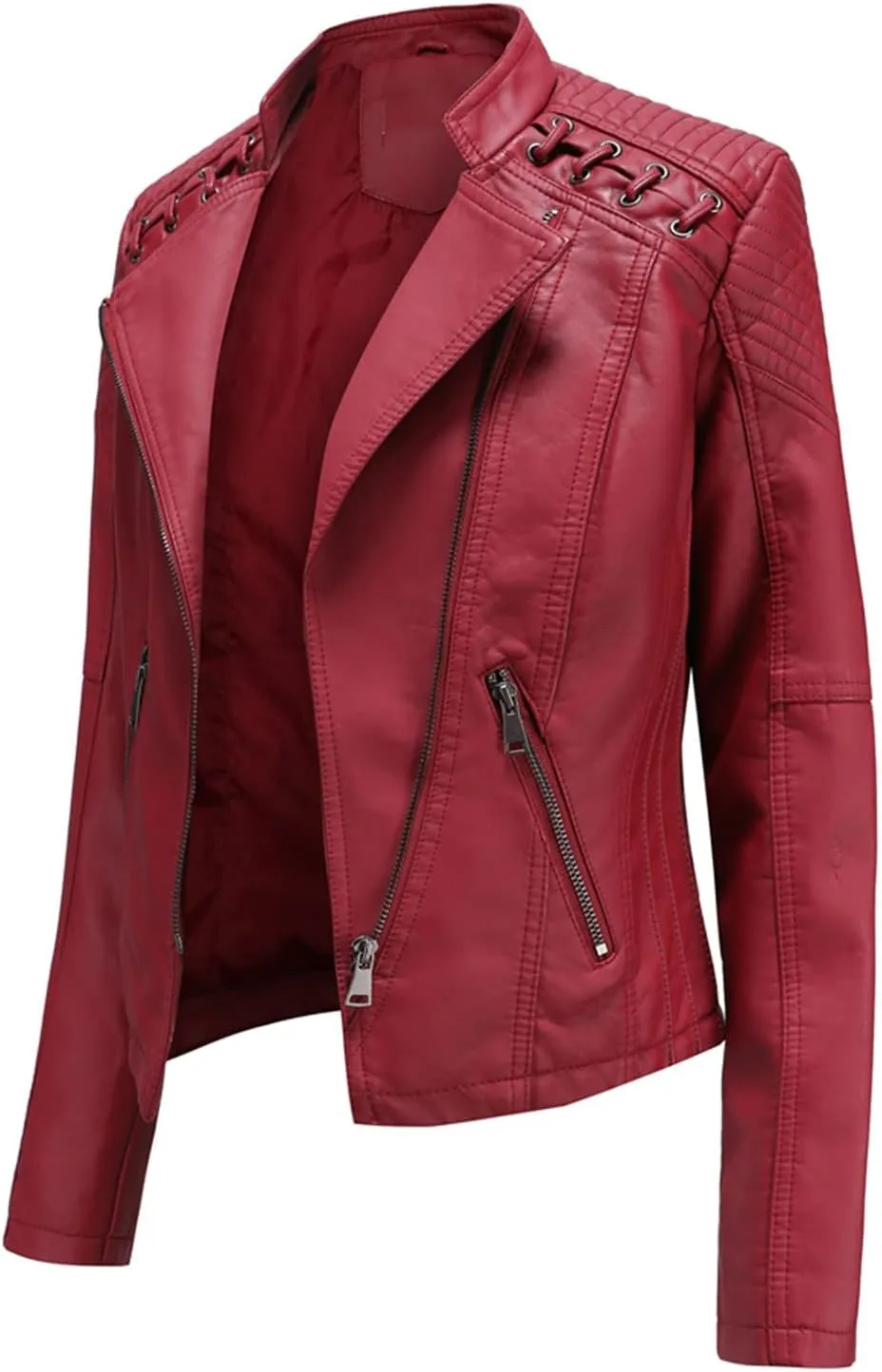 MODFUL Women's Faux Leather Moto Jacket Casual Short Solid Color PU Biker Coat with Pockets
