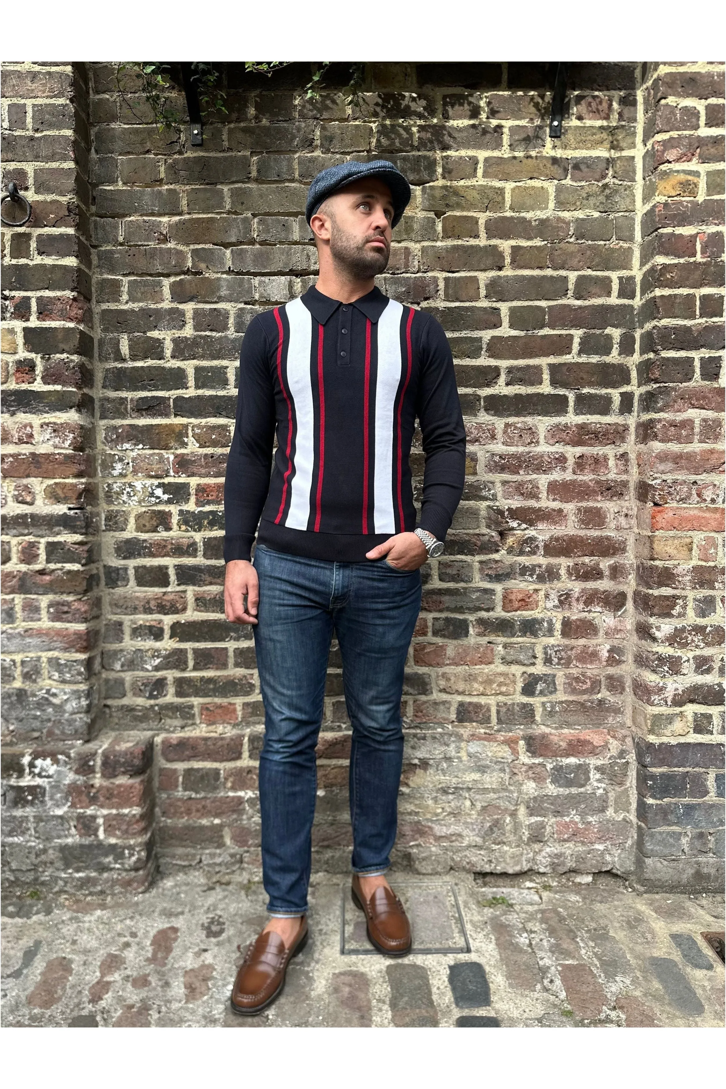 Mr. Bridger - The 'Mario' Navy Blue L/S - Polo Knit
