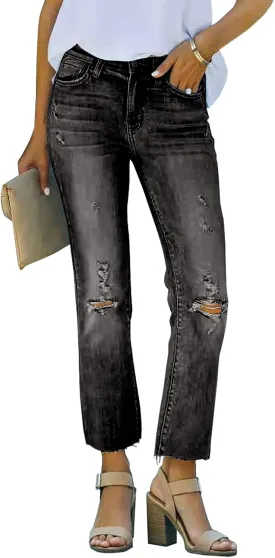Necooer Womens Flare Jeans Classic Stretch Raw Hem Flare Bell Bottom Denim Jeans Pants