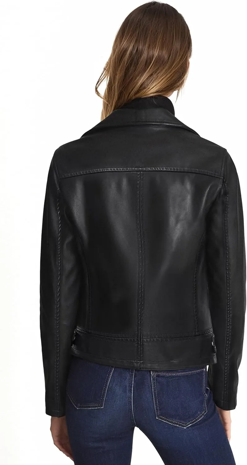 Olivia Miller Women's Faux Leather Moto Biker Jacket Long Sleeve Zip Jacket
