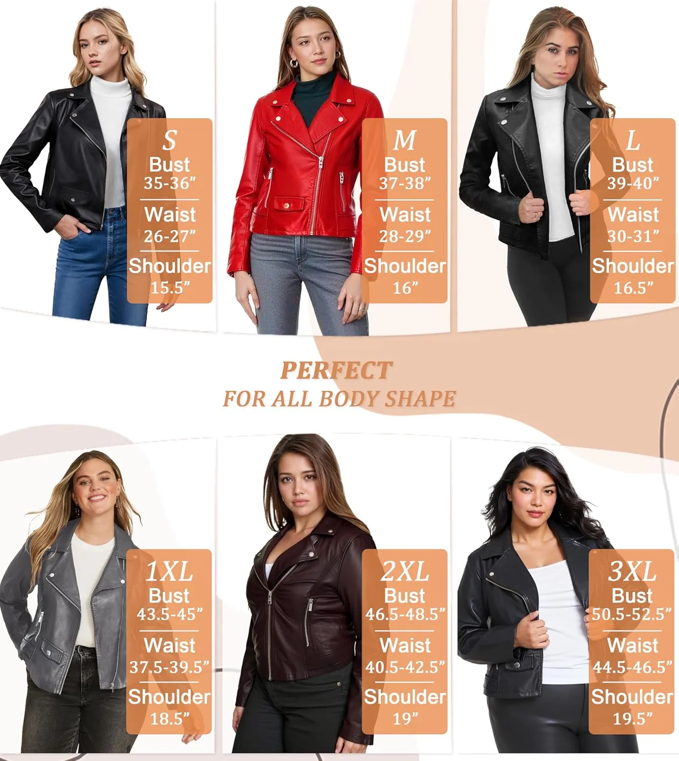 Olivia Miller Women's Faux Leather Moto Biker Jacket Long Sleeve Zip Jacket