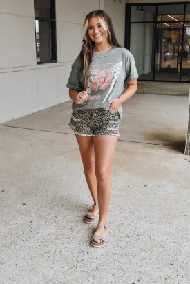On The Guest List Leopard Denim Shorts