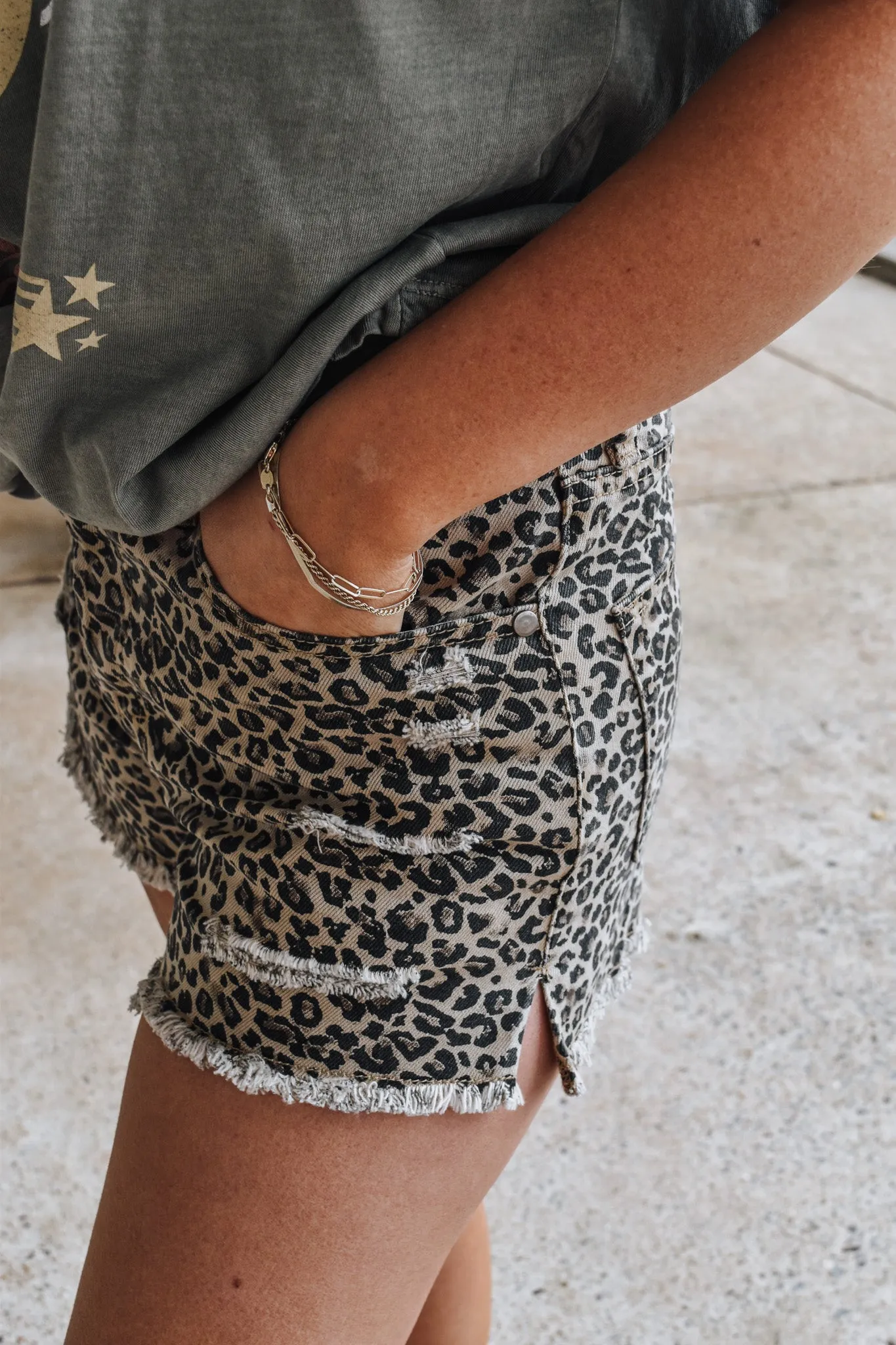 On The Guest List Leopard Denim Shorts
