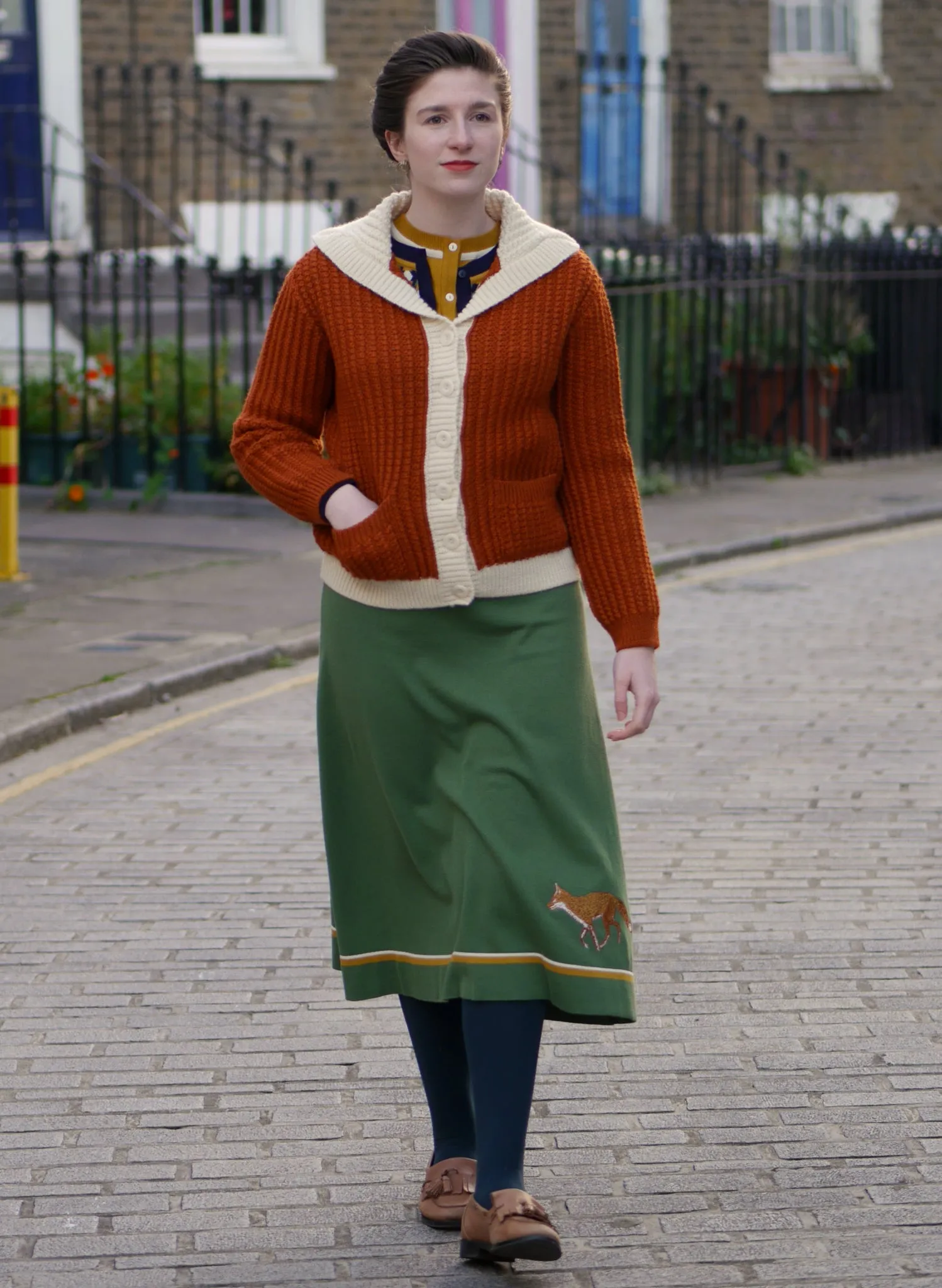 Otti 2-Piece - Green Embroidered Fox Knitted Top and Skirt