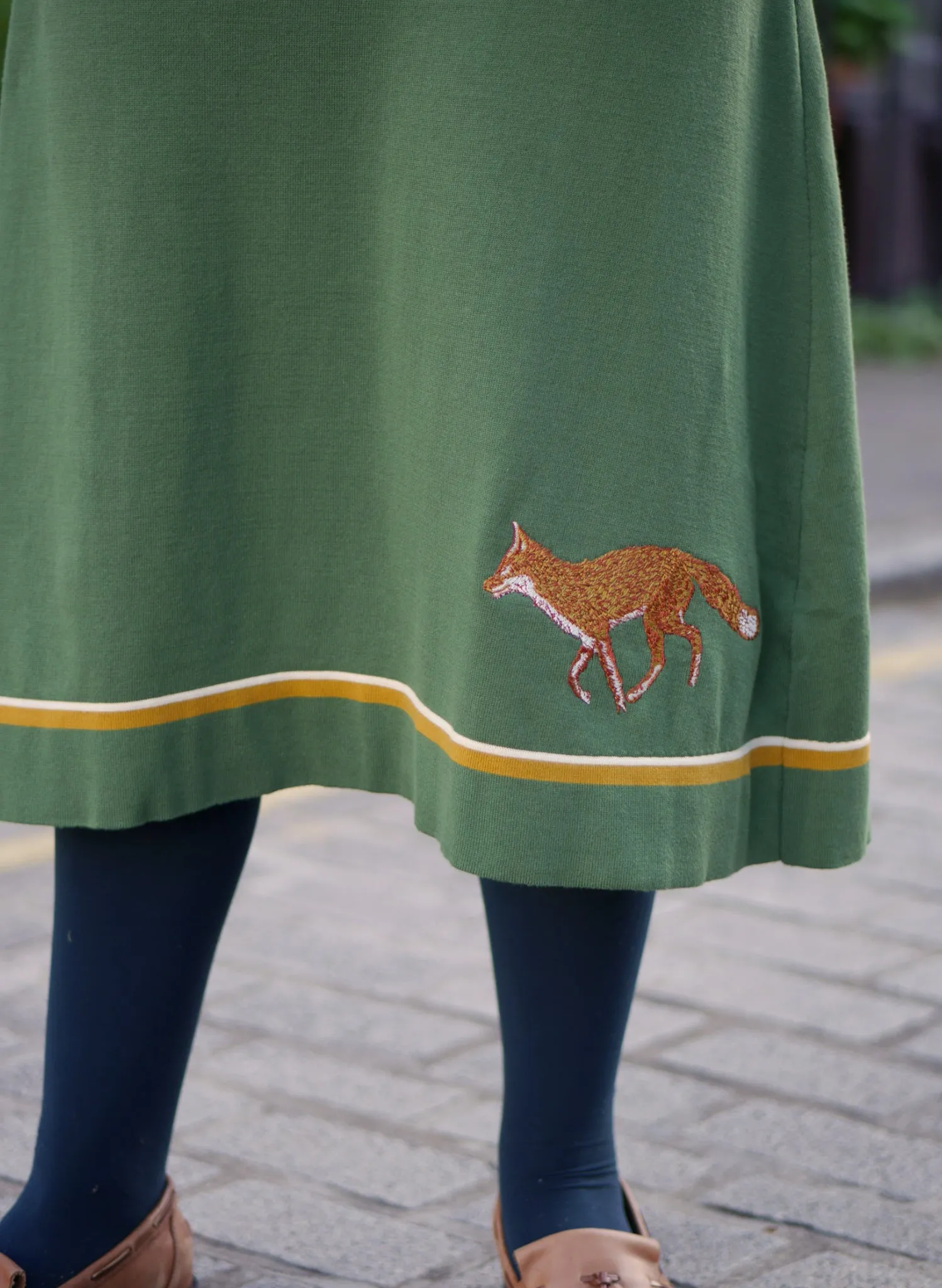 Otti 2-Piece - Green Embroidered Fox Knitted Top and Skirt