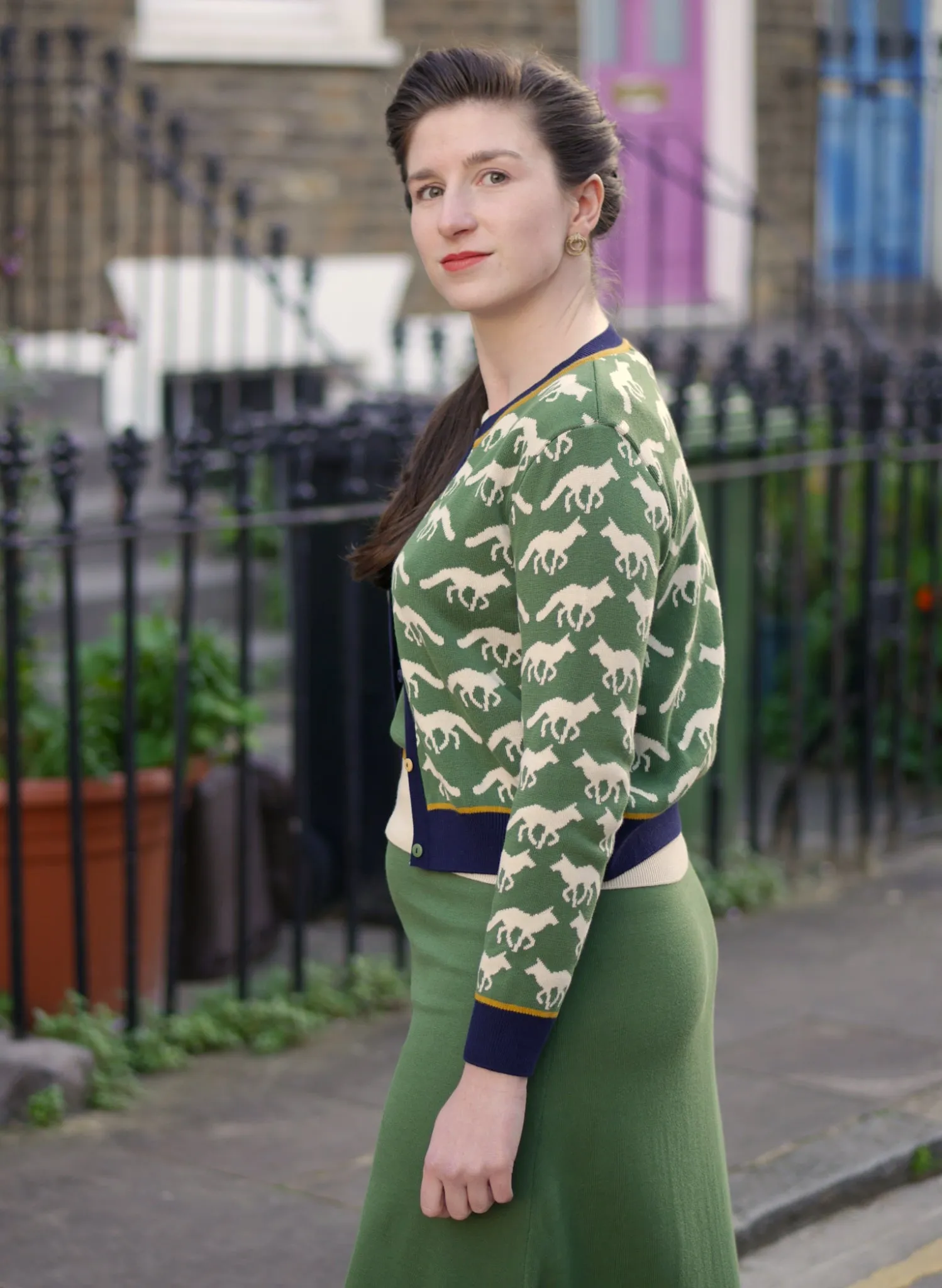 Otti 2-Piece - Green Embroidered Fox Knitted Top and Skirt