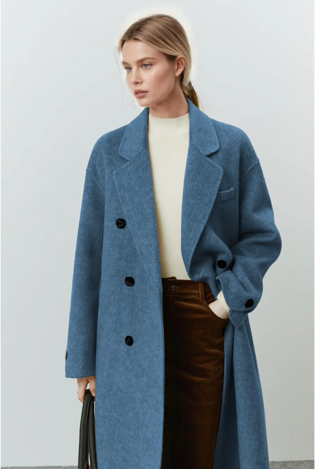 Peaceglad Womens Pea Coats Fall Long Trench Coat Double Breasted Button Down Lapel Belted Peacoat