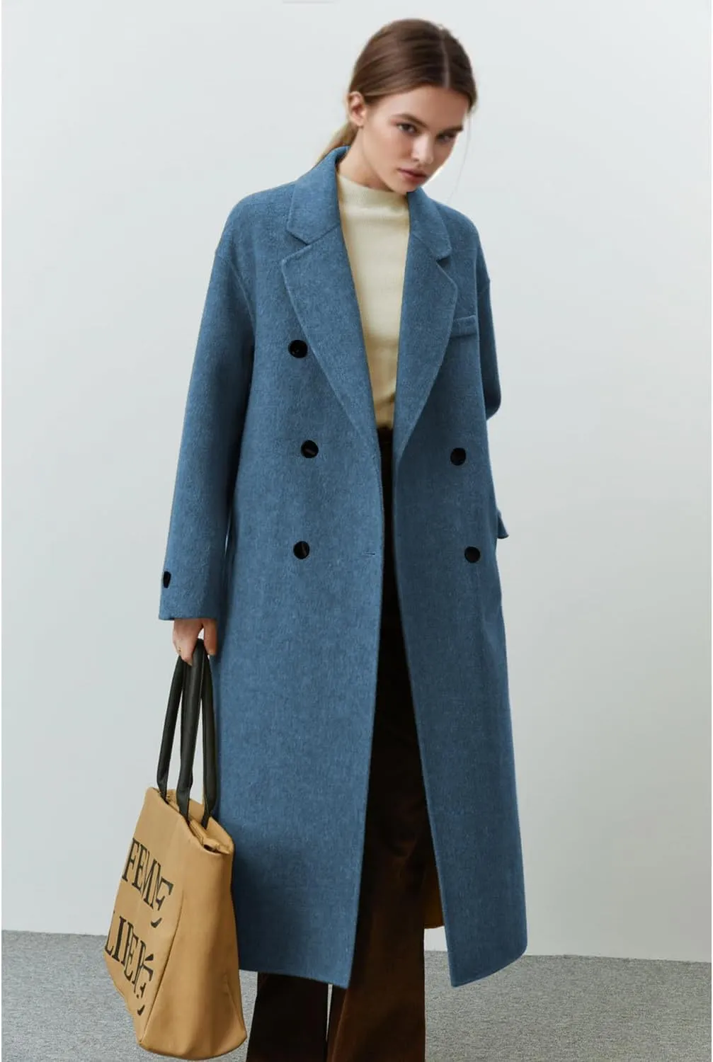 Peaceglad Womens Pea Coats Fall Long Trench Coat Double Breasted Button Down Lapel Belted Peacoat