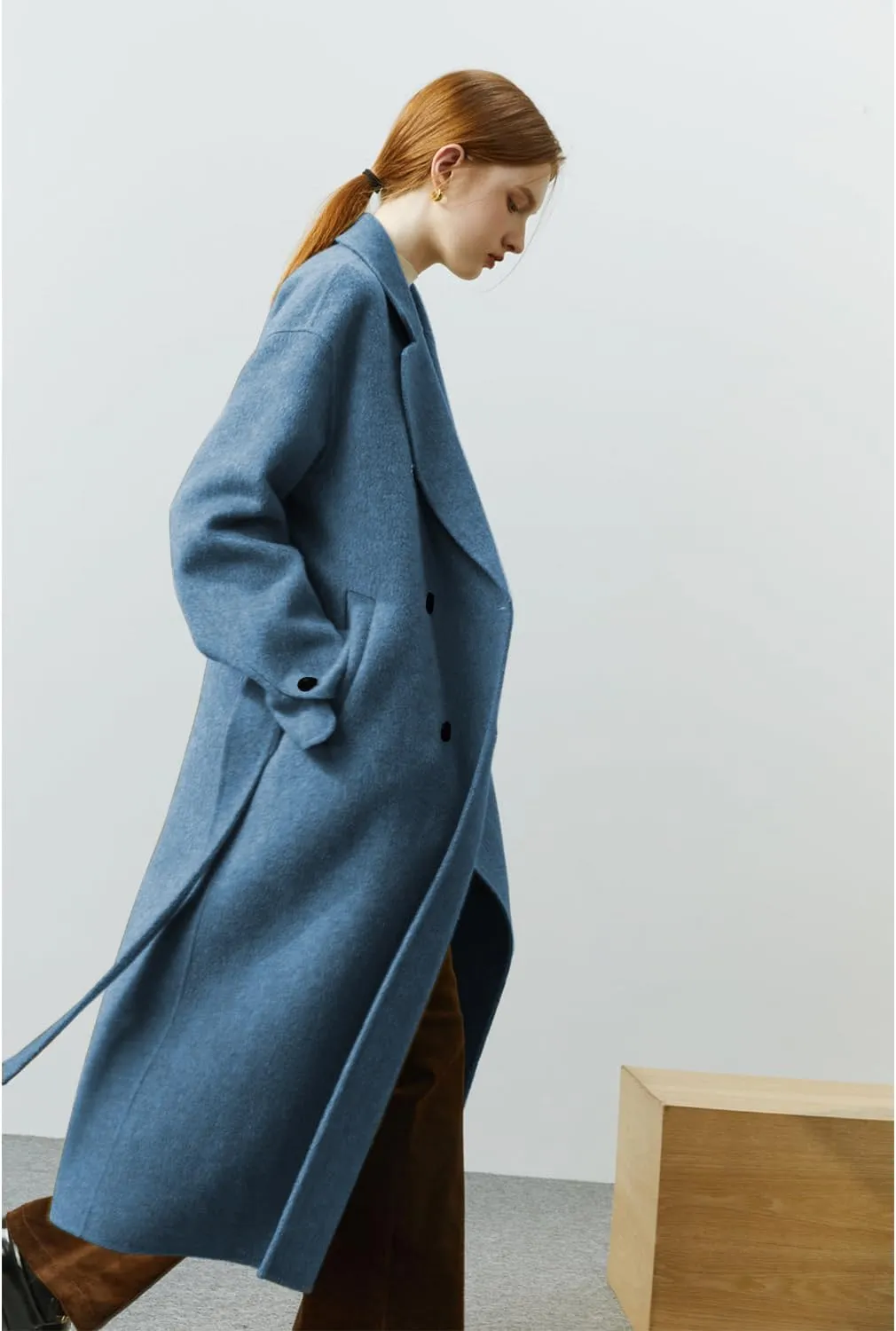 Peaceglad Womens Pea Coats Fall Long Trench Coat Double Breasted Button Down Lapel Belted Peacoat