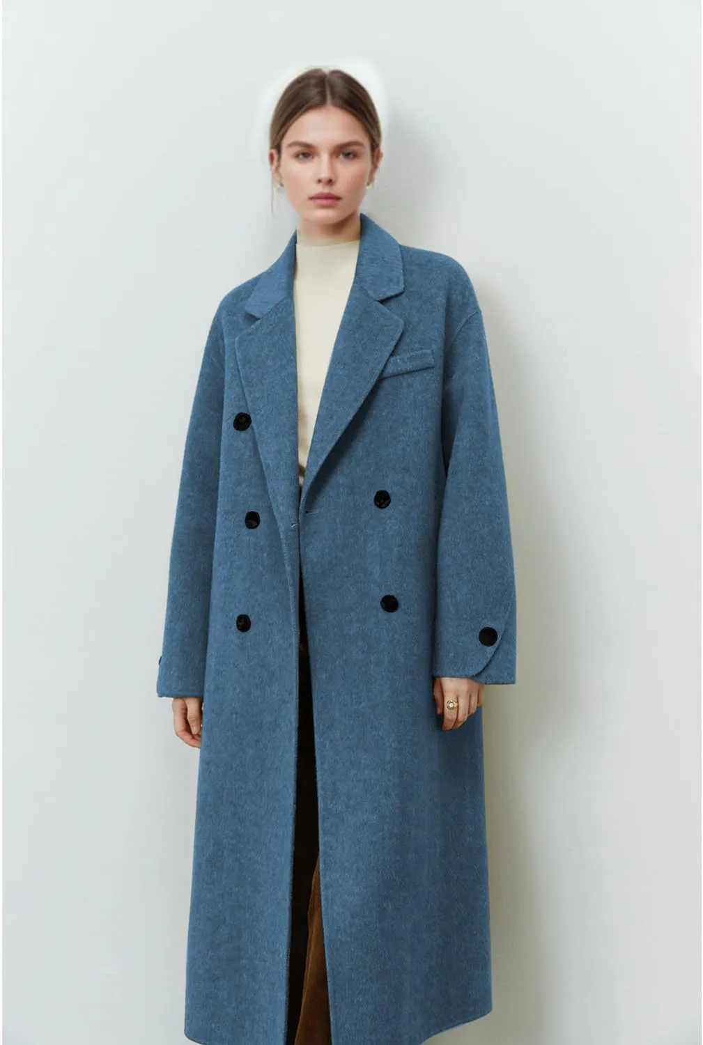 Peaceglad Womens Pea Coats Fall Long Trench Coat Double Breasted Button Down Lapel Belted Peacoat