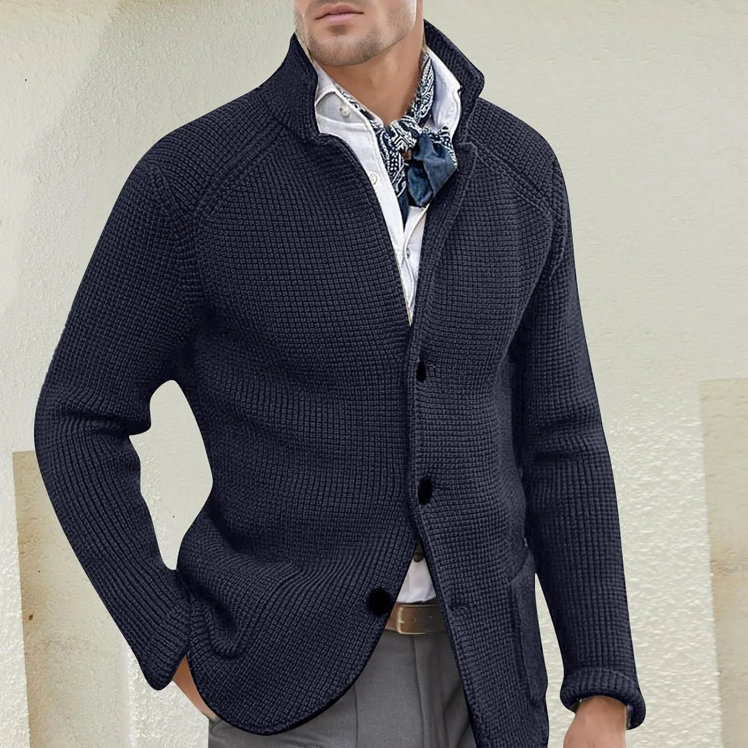 PeQAQ Mens Cardigan Sweater Cable Knit V Neck Button up Sweaters Winter Soft Warm Ribbed Cardigan Sweater Jacket with Pockets