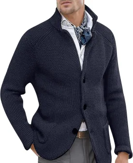 PeQAQ Mens Cardigan Sweater Cable Knit V Neck Button up Sweaters Winter Soft Warm Ribbed Cardigan Sweater Jacket with Pockets