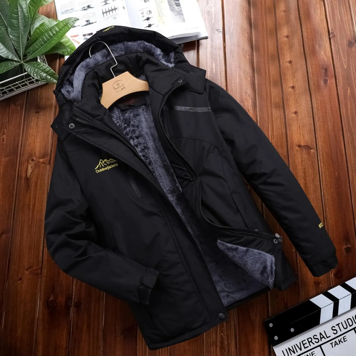 PeQAQ Womens Fleece Waterproof Rain Jacket Winter Warm Hooded Windbreaker Jackets Active Outdoor Raincoat Fashion Trench Coat